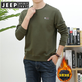 吉普（JEEP） 長袖 男士T恤 軍綠（加絨） 