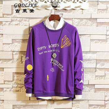 古萊登（GODLIKE） 長袖 男士T恤 紫色 S，XL，L，XXL，M