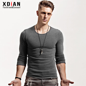 續(xù)點（XDIAN） 長袖 男士T恤 圓領深灰 