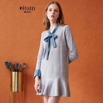 Olrain 純色 蝴蝶結(jié) 連衣裙