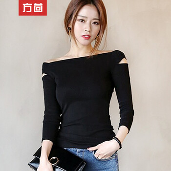 方茴 背帶，露肩 短袖 T恤 女 一字領(lǐng)