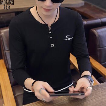 堡梵希（BAOFANXI） 長袖 男士T恤 黑色 XL，L，加大，XXL，M，XXXL