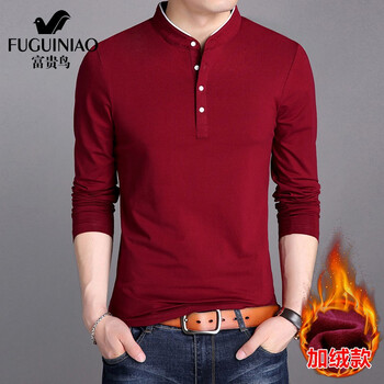富貴鳥(niǎo)（FUGUINIAO） 長(cháng)袖 男士T恤 紅色-加絨 