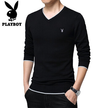 花花公子（PLAYBOY） 長袖 男士T恤 黑色薄款 XL，4XL，5XL，L，M，XXL，XXXL