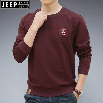 Jeep 長(zhǎng)袖 男士T恤 深紅色 