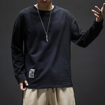 ORDIBUGATI 長袖 男士T恤 黑色 XL，4XL，5XL，L，M