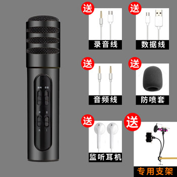 soutege 全民K歌 支撐式 麥克風(fēng) 炫酷黑#【送音頻線+耳機(jī)+防噴棉+專用支架】