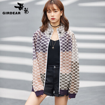 哥弟（GIRDEAR） 立領(lǐng) 長(zhǎng)袖 女 短外套 拼色