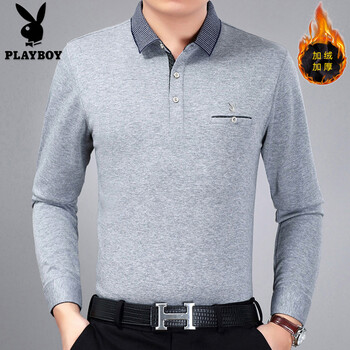 PLAYBOY ESTABLISHED 1953 長袖 男士T恤 灰色（加絨） 