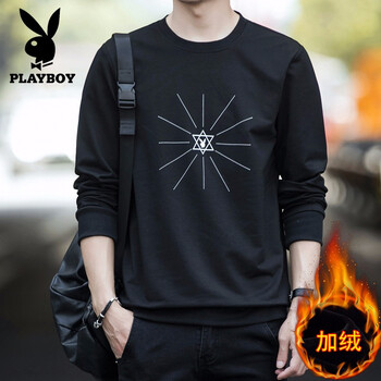 playboy 長袖 男士T恤 1840-黑色加絨 XL