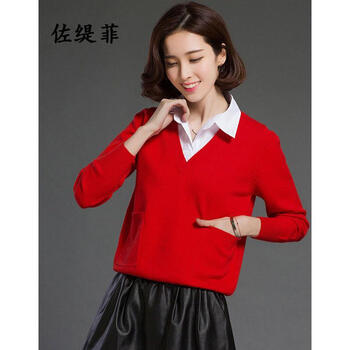 正紅色女毛衣