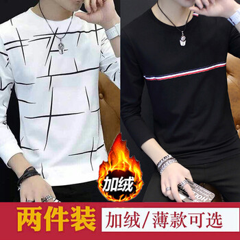 古萊登（GODLIKE） 長袖 男士T恤 加絨亂條白色+前條文黑色加絨款 