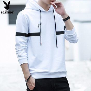 playboy 長袖 男士T恤 白色-8738 XL，L，XXL，M，XXXL