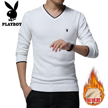 花花公子（PLAYBOY） 長(zhǎng)袖 男士T恤 白色加絨 XL，4XL，5XL，L，XXXL，M，XXL