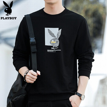 花花公子（PLAYBOY） 長(zhǎng)袖 男士T恤 H303黑色 XL，L，XXL，M