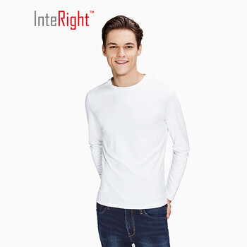 INTERIGHT 長袖 男士T恤 白色 XL，L，M