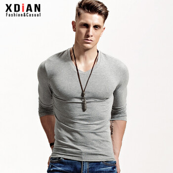 續(xù)點(diǎn)（XDIAN） 長(zhǎng)袖 男士T恤 V領(lǐng)淺灰 