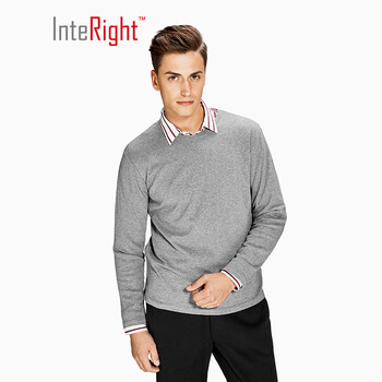 INTERIGHT 長袖 男士T恤 麻灰 XL，L，M，XXL