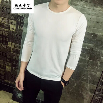 騎士普?。≒utin.Rider） 長(zhǎng)袖 男士T恤 白色(V領(lǐng) 