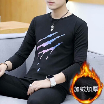 莫戈里（MOGORI） 長(zhǎng)袖 男士T恤 潑墨黑加絨 