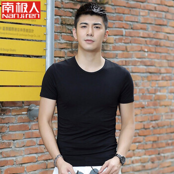 南極人 短袖 男士T恤 圓領(lǐng)-黑色 XL，L，XXXL，XXL，M，加大