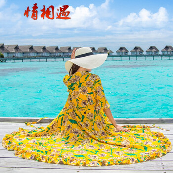 情相遇（Qingxiangyu） 碎花 荷葉邊，拼接，綁帶 連衣裙