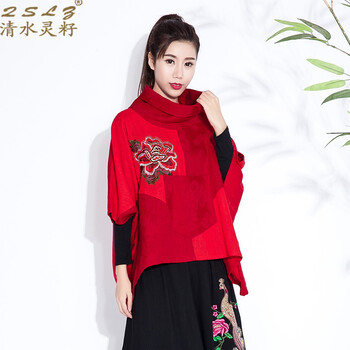 清水靈籽（QSLZ） 圓領(lǐng) 長袖 女 短外套 刺繡
