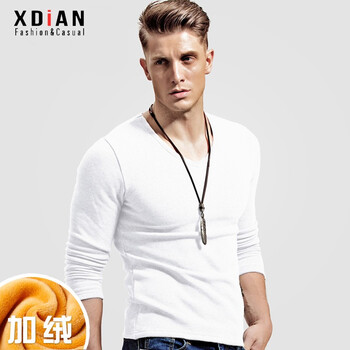 續(xù)點(diǎn)（XDIAN） 長(zhǎng)袖 男士T恤 白色V領(lǐng) 