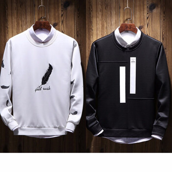 艾戚戚 長(zhǎng)袖 男士T恤 35-W01羽毛白+W02豎條黑 XL，L，XXL，M，XXXL