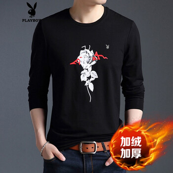 花花公子（PLAYBOY） 長(zhǎng)袖 男士T恤 1102黑色 加絨 