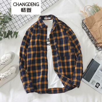 暢登（CHANGDENG） 長(zhǎng)袖 男士T恤 7047格子黃色 XL，L，XXL，M
