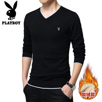 花花公子（PLAYBOY） 長袖 男士T恤 黑色加絨 XL，4XL，5XL，L，XXXL，XXL，M