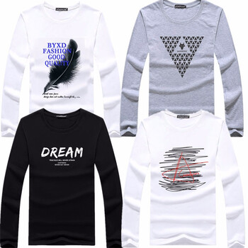 承翼 長(zhǎng)袖 男士T恤 長(zhǎng)袖羽毛白+倒三角灰+dream黑+亂A白 