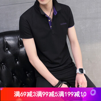 古萊登（GODLIKE） 短袖 男士T恤 黑色紫領(lǐng) XL，L，XXXL，M，XXL