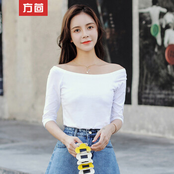 方茴 露肩 短袖 T恤 女 一字領(lǐng)