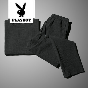 花花公子（PLAYBOY） 短袖 男士T恤 925款短袖長(zhǎng)褲黑色 
