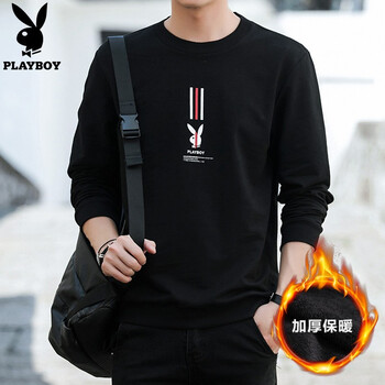 花花公子（PLAYBOY ESTABLISHED 1953） 長(zhǎng)袖 男士T恤 H306黑色加絨 