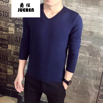 威覺（WEIJUE） 長袖 男士T恤 深藍色V領(lǐng)【購買兩件送棉襪】 