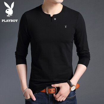 花花公子（PLAYBOY ESTABLISHED 1953） 長袖 男士T恤 8162黑色 XL