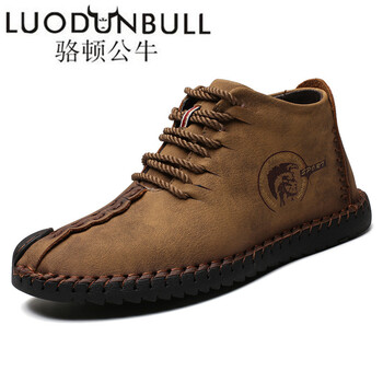 駱頓公牛（LUODUNBULL）男士6016卡其系帶-中邦加絨 48