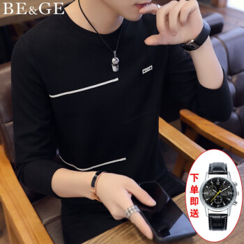 BE&GE 长袖 男士T恤 黑 色1802 XL，L，M，XXL，XXXL