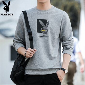 花花公子（PLAYBOY） 長(zhǎng)袖 男士T恤 H303灰色 XL，L，M，XXL