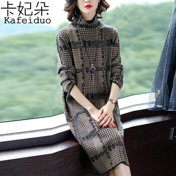 卡妃朵（kafeiduo） 千鳥格 鏤空 連衣裙
