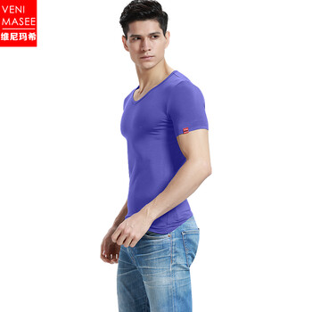VENI MASEE 短袖 男士T恤 莫代爾V領(lǐng)-紫色 XL，L，XXL，M