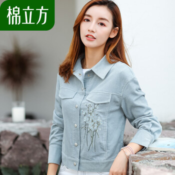 棉立方（MEFOUND） 方領(lǐng) 長(zhǎng)袖 女 短外套 繡花，紐扣