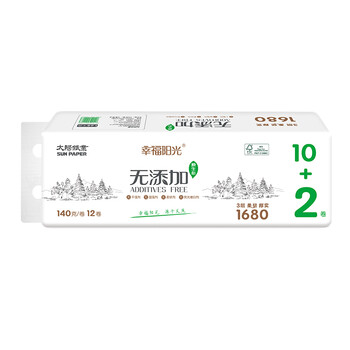 幸福阳光 卷纸 原生态健康无添加卫生纸巾 3层*140克*12卷卫生纸（加量装）