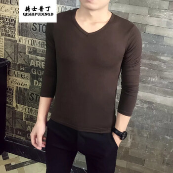 騎士普?。≒utin.Rider） 長(cháng)袖 男士T恤 咖啡色V領(lǐng) 