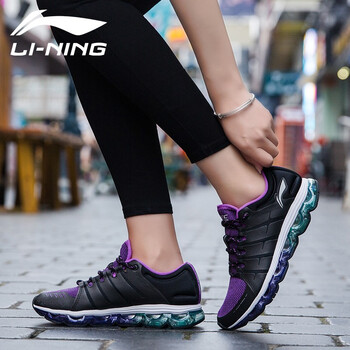 李寧（LI-NING）跑步鞋ARHM022-2新基礎(chǔ)黑/熒光梅紫丨雙色網(wǎng)布 