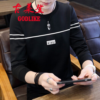 古萊登（GODLIKE） 長袖 男士T恤 條紋貼標(biāo)黑色 
