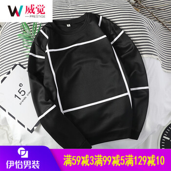 威覺(jué)（WEIJUE） 長(zhǎng)袖 男士T恤 黑色D108(大方格) 